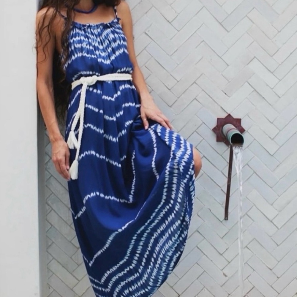Blue Tie-Dye Maxi Dress (Belt not included)
